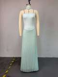 Wrap Chest Pleated Maxi Dress GCNE-72518