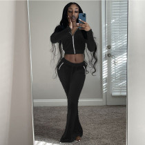 Solid Color Zipper Sport Two Pieced Pants Set GCNF-0161