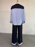 Patchwork Stripe Tops Two Piece Pants Set GCNE-72425