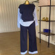 Patchwork Stripe Tops Two Piece Pants Set GCNE-72425