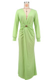 Deep V Neck Long Sleeve Split Maxi Dress XHXF-469