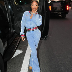 Stripe Color Block Long Sleeve Pants Suit XEF-K25S78877