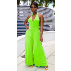 Halterneck Backless Solid Loose Jumspuit GCNF-0174
