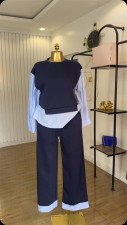 Patchwork Stripe Tops Two Piece Pants Set GCNE-72425