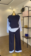 Patchwork Stripe Tops Two Piec Pants Set GCNE-72425