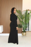 Deep V Neck Long Sleeve Split Maxi Dress XHXF-469