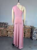 Single Shoulder Solid Color Maxi Dress GCNE-72610