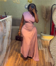 Single Shoulder Solid Color Maxi Dress GCNE-72610