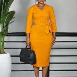 Plus Size Solid Color Tie Up Midi Dress GATE-596