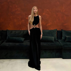 Sexy Round Neck Sleeveless Solid Color Maxi Dress XEF-K25D77740