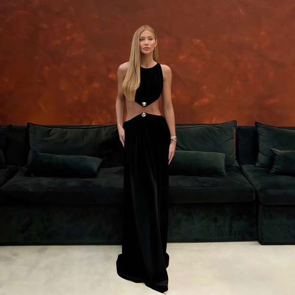 Sexy Round Neck Sleeveless Solid Color Maxi Dress XEF-K25D77740