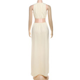 Sexy Round Neck Sleeveless Solid Color Maxi Dress XEF-K25D77740