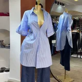 Stripe Short Sleeve Midi-lenght Shirt GCNE-72938