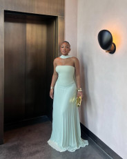 Wrap Chest Pleated Maxi Dress GCNE-72518