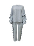 Ruffles Long Sleeve Tops Pants Loose Suit LSD-2548