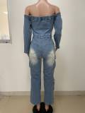 Off Shoulder Long Sleeve Denim Jumpsuit LSD-2531