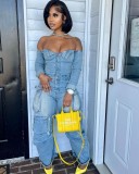 Off Shoulder Long Sleeve Denim Jumpsuit LSD-2531