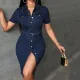 Retro Breasted Denim Midi Dress GDAM-218733