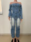 Off Shoulder Long Sleeve Denim Jumpsuit LSD-2531