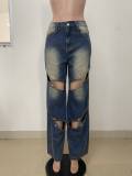 Hollow Out Nail Buckle Loose Jeans LSD-2535