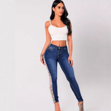 Lace Hollow Out Patchwork Jeans GXJF-25554
