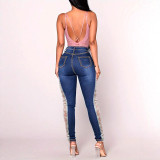 Lace Hollow Out Patchwork Jeans GXJF-25554