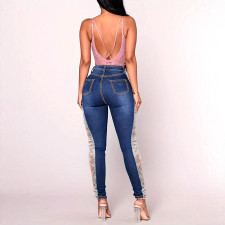 Lace Hollow Out Patchwork Jeans GXJF-25554
