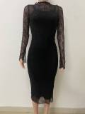 Lace See Through Long Sleeve Dress+Sling Dress Suit  LSD-2520
