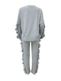 Ruffles Long Sleeve Tops Pants Loose Suit LSD-2548