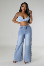 Split Metal Chain Diamond Straight Jeans LSD-2522