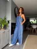 Stripe Patchwork Sling Wide Leg Jumpsuit GSXK-SX0500