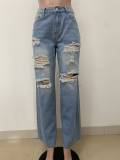 Hollow Out Nail Buckle Straight Jeans LSD-2542