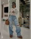 Hollow Out Nail Buckle Straight Jeans LSD-2542