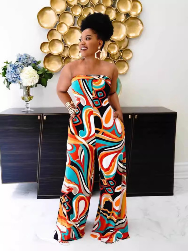 Print Wrap Chest Wide Leg Jumpsuit GSXK-SK511001