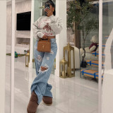 Hollow Out Nail Buckle Straight Jeans LSD-2542