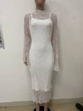 Lace See Through Long Sleeve Dress+Sling Dress Suit  LSD-2520