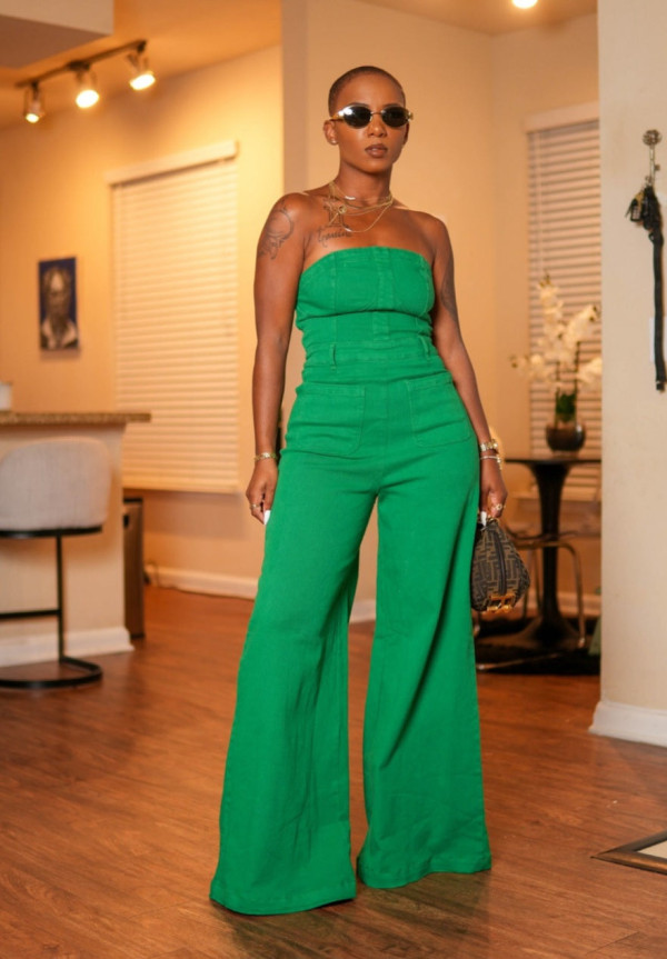 Solid Color Wrap Chest Wide Leg Jumpsuit GSXK-SX0402