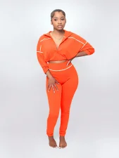 Long Sleeve Zipper Two Piece Pants Set SH-391388