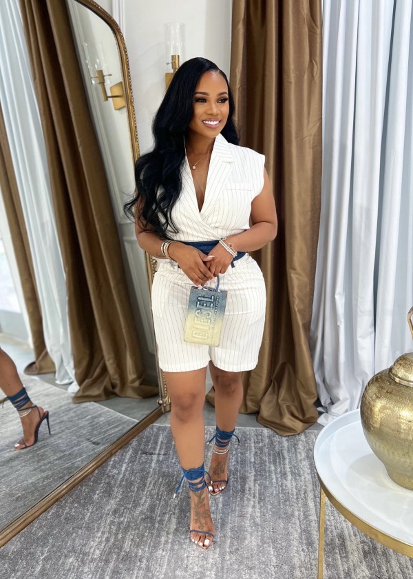 Patchwork Sleeveless Vest Two Piece Short Set GSXK-SX0502