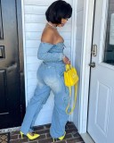 Off Shoulder Long Sleeve Denim Jumpsuit LSD-2531