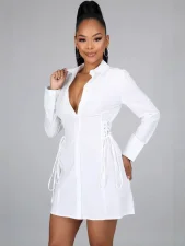 Long Sleeve Solid Color Bandage Dress GSXK-SK250102