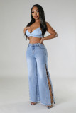 Split Metal Chain Diamond Straight Jeans LSD-2522