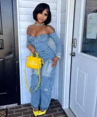 Off Shoulder Long Sleeve Denim Jumpsuit LSD-2531