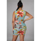 Sexy Print Hollow Out Tie Up Mini Dress GCNF-0121