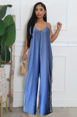 Stripe Patchwork Sling Wide Leg Jumpsuit GSXK-SX0500