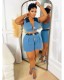 V Neck Color Block Two Piece Shorts Set YRST-T115