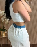 V Neck Color Block Two Piece Shorts Set YRST-T115