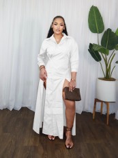V Neck Solid Color Split Shirt Dress GFDY-1359
