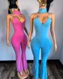 Sling Washed V Neck Denim Jumpsuit(Without Hairband) YRST-T111