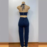 Solid Color Hollow Out Sling Two Piece Pants Set YRST-T064